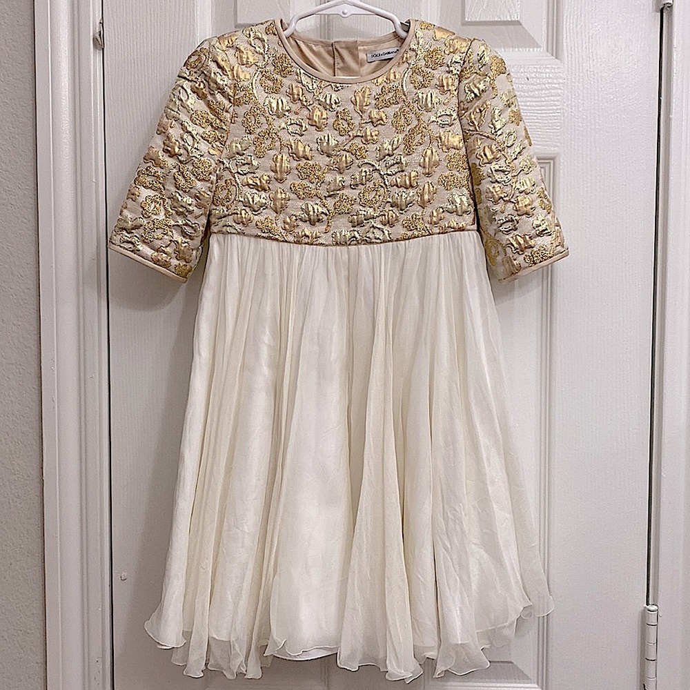 Dolce & Gabbana Gold Brocade Girls Starry Night Collection Dress